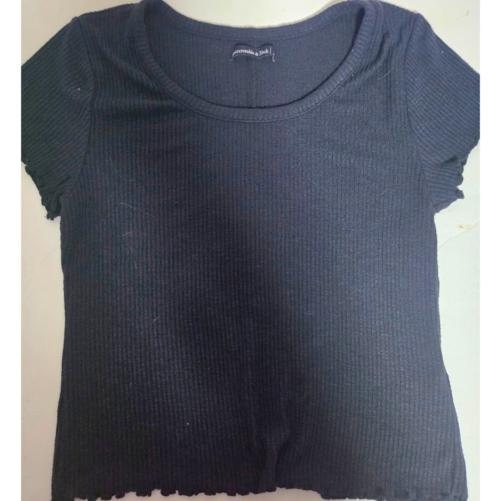Abercrombie & Fitch Black Ribbed Knit Round Neck T-shirt Women’s S Short Sleeve
